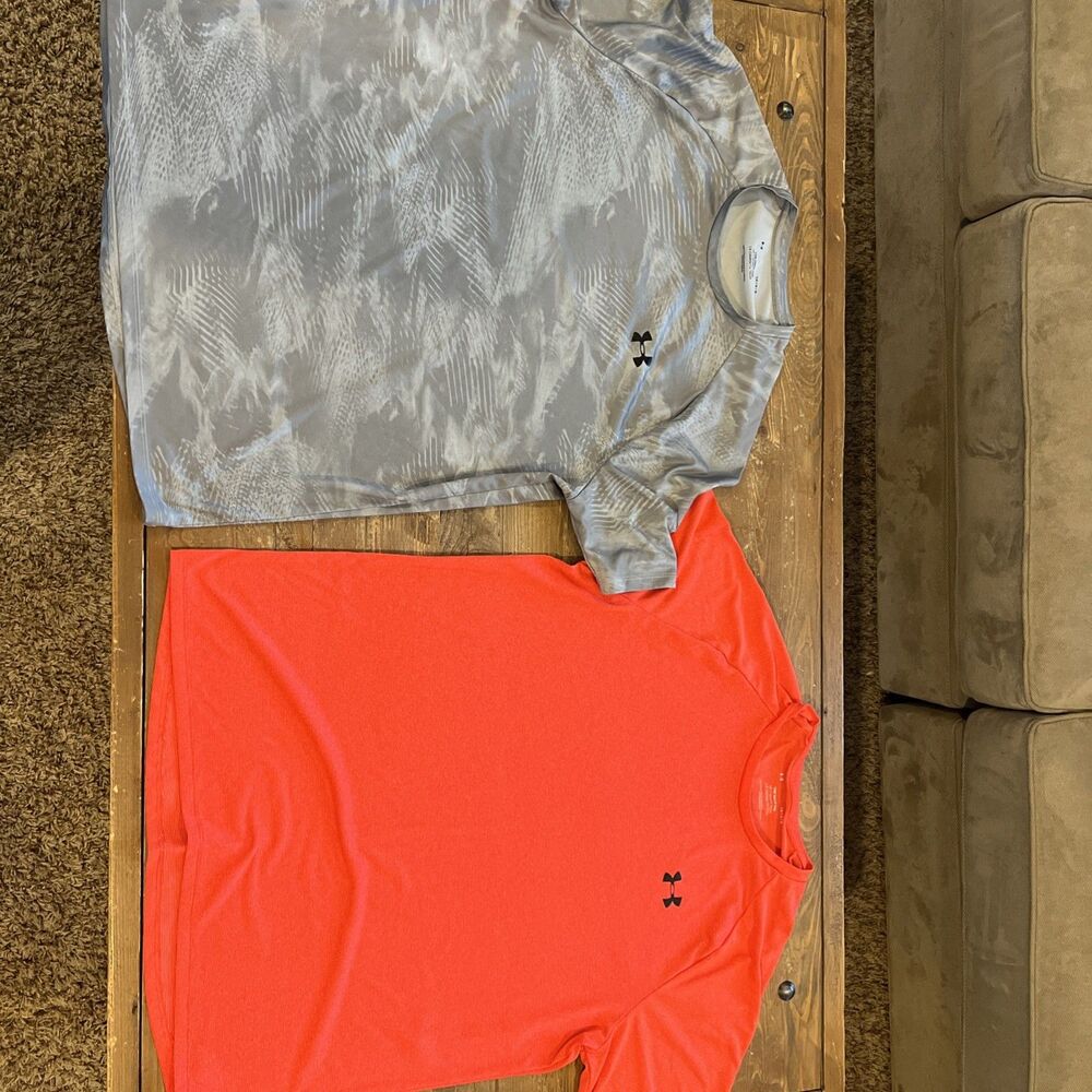 Under Armour UA Tech Tee Loose Short Sleeve Shirt Lot 2 Orange/Red & Gray Large